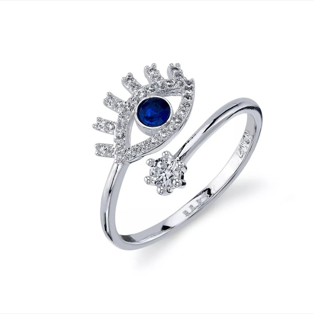 UNWRITTEN Silver Plated Cubic Zirconia Evil Eye Wrap Around Ring